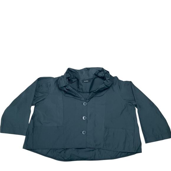 Luukaa Women’s Cropped Black Hooded Button down Jacket Size US 12 EUC - Picture 1 of 8